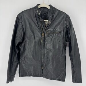 Vintage 70s Moto Jacket Mens M Cafe Racer Indie Grunge UK Biker Mod Retro Black